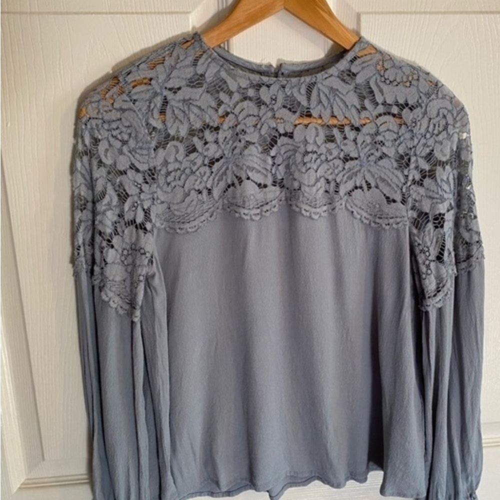 Chic Lace Overlay Gray Blouse